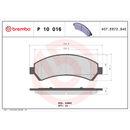 Sada brzdových platničiek kotúčovej brzdy BREMBO P 10 016