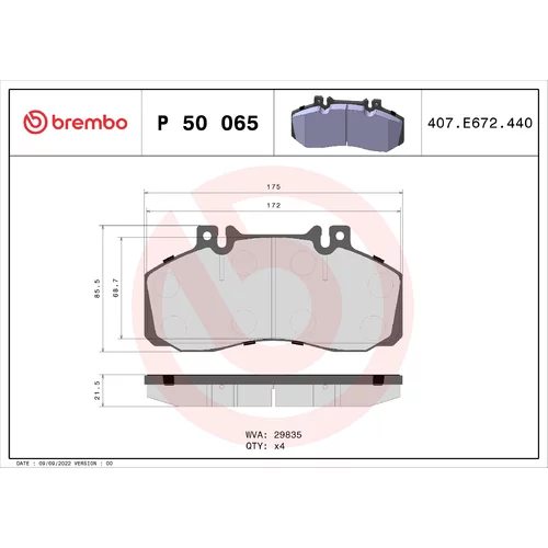 Sada brzdových platničiek kotúčovej brzdy BREMBO P 50 065