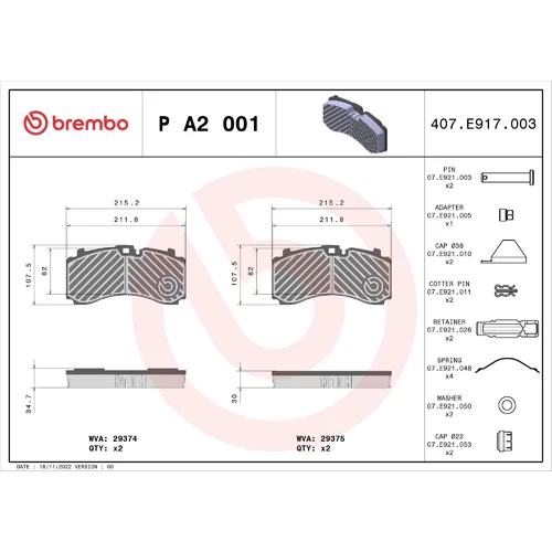 Sada brzdových platničiek kotúčovej brzdy BREMBO P A2 001