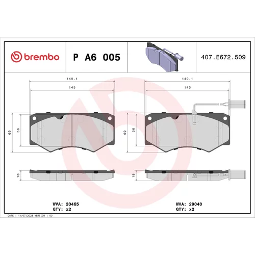 Sada brzdových platničiek kotúčovej brzdy BREMBO P A6 005