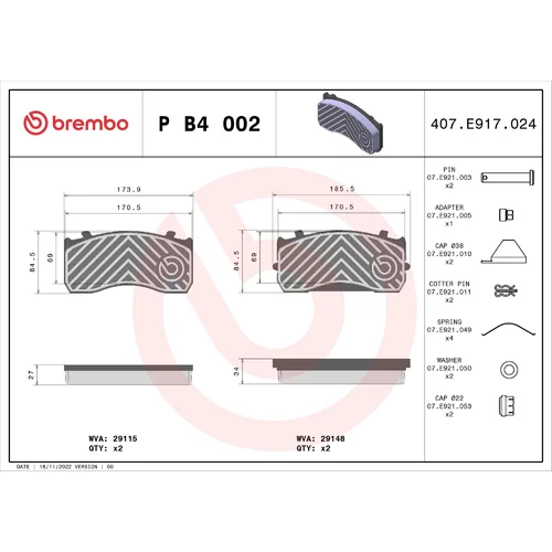 Sada brzdových platničiek kotúčovej brzdy BREMBO P B4 002