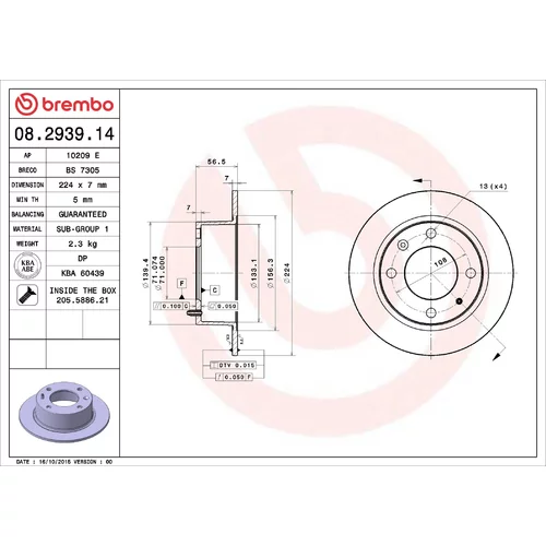 Brzdový kotúč BREMBO 08.2939.14