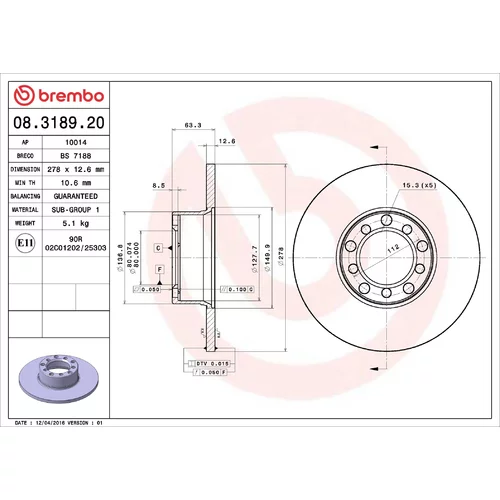 Brzdový kotúč BREMBO 08.3189.20