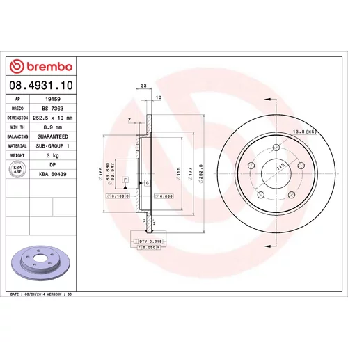 Brzdový kotúč BREMBO 08.4931.10