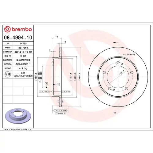 Brzdový kotúč BREMBO 08.4994.10