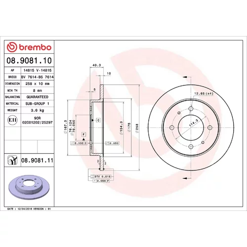Brzdový kotúč BREMBO 08.9081.10