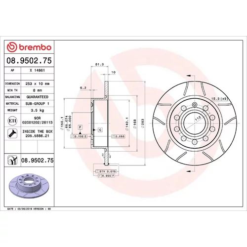Brzdový kotúč BREMBO 08.9502.75