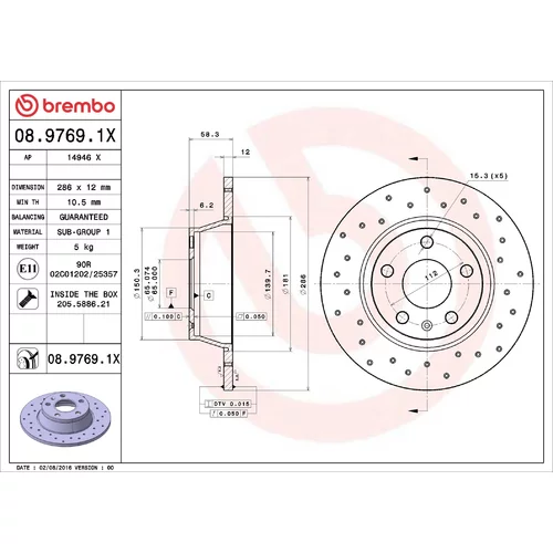 Brzdový kotúč BREMBO 08.9769.1X
