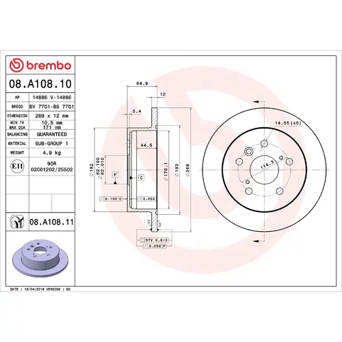 Brzdový kotúč BREMBO 08.A108.10