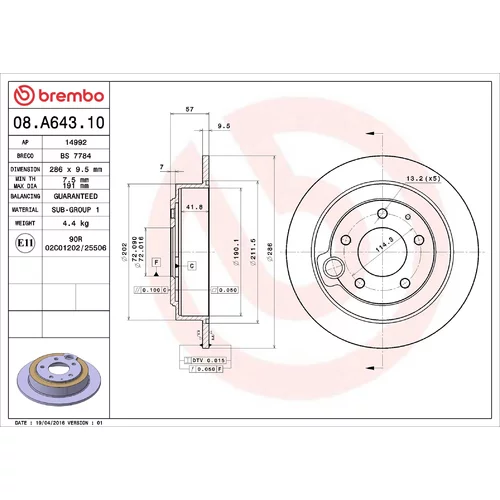 Brzdový kotúč BREMBO 08.A643.10