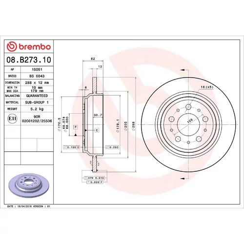 Brzdový kotúč BREMBO 08.B273.10