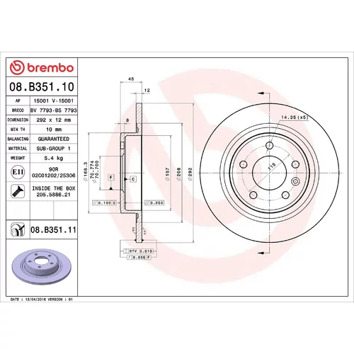 Brzdový kotúč BREMBO 08.B351.10