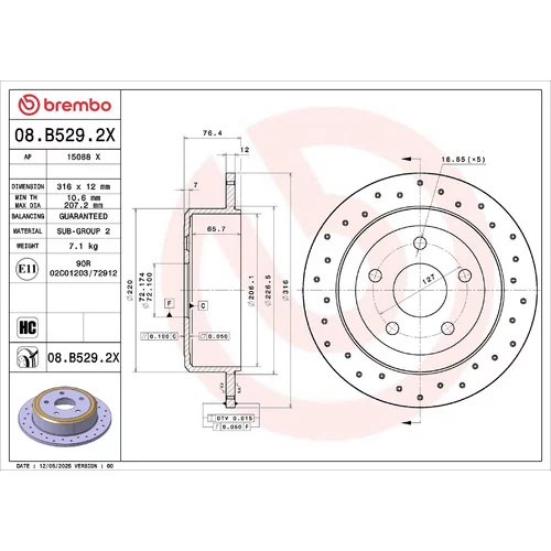 Brzdový kotúč BREMBO 08.B529.2X