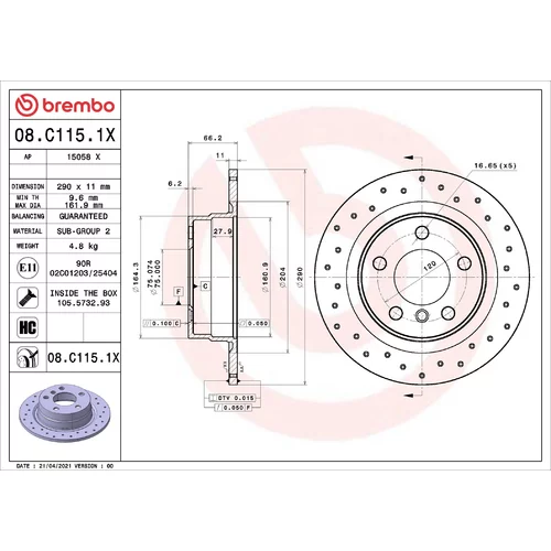 Brzdový kotúč BREMBO 08.C115.1X