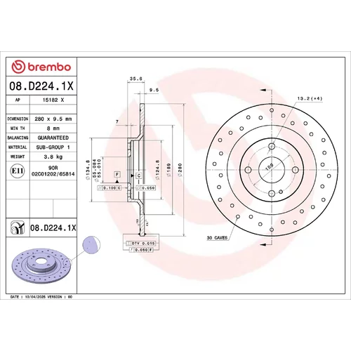 Brzdový kotúč BREMBO 08.D224.1X