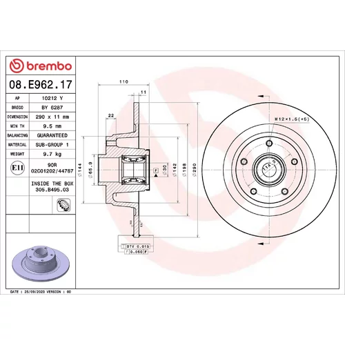 Brzdový kotúč BREMBO 08.E962.17