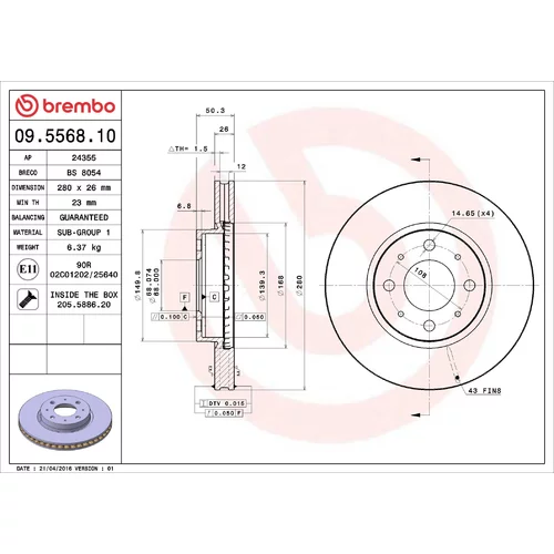 Brzdový kotúč BREMBO 09.5568.10