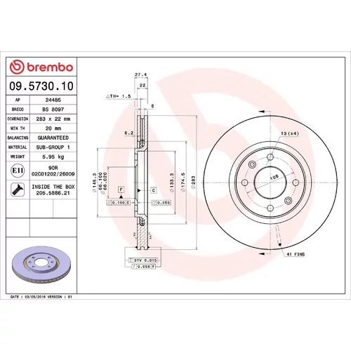 Brzdový kotúč BREMBO 09.5730.10