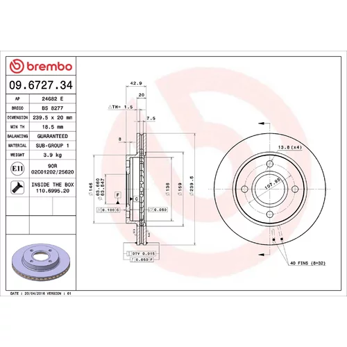 Brzdový kotúč BREMBO 09.6727.34