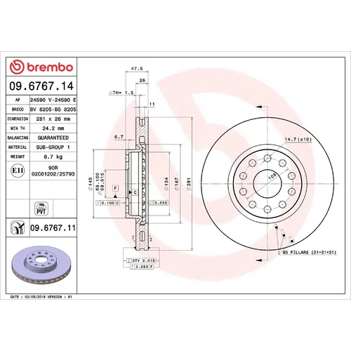 Brzdový kotúč BREMBO 09.6767.11