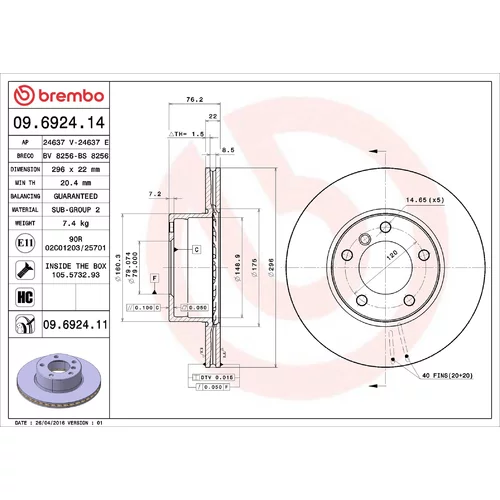 Brzdový kotúč BREMBO 09.6924.11