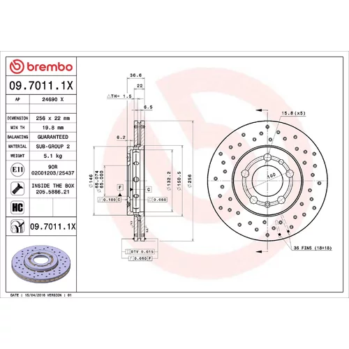 Brzdový kotúč BREMBO 09.7011.1X