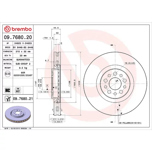 Brzdový kotúč BREMBO 09.7680.20