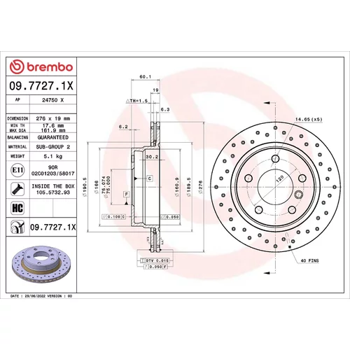 Brzdový kotúč BREMBO 09.7727.1X