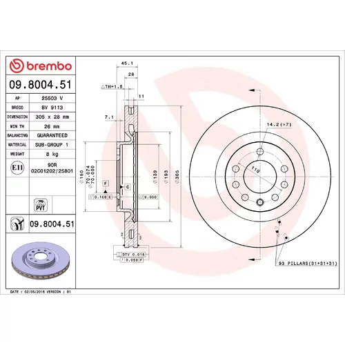 Brzdový kotúč BREMBO 09.8004.51