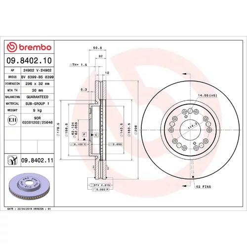 Brzdový kotúč BREMBO 09.8402.10