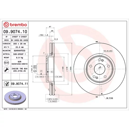Brzdový kotúč BREMBO 09.9074.11