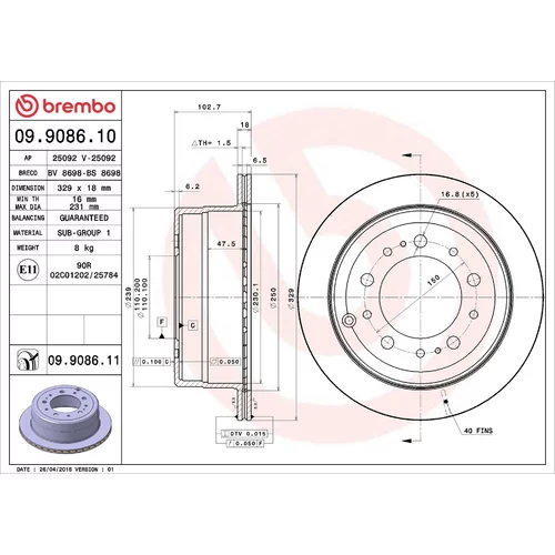Brzdový kotúč BREMBO 09.9086.11