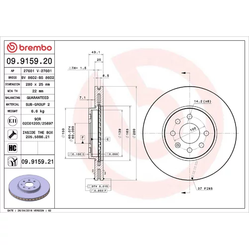 Brzdový kotúč BREMBO 09.9159.21
