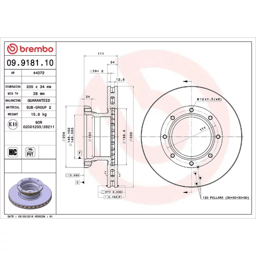 Brzdový kotúč BREMBO 09.9181.10