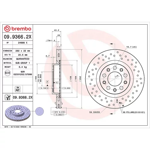 Brzdový kotúč BREMBO 09.9366.2X