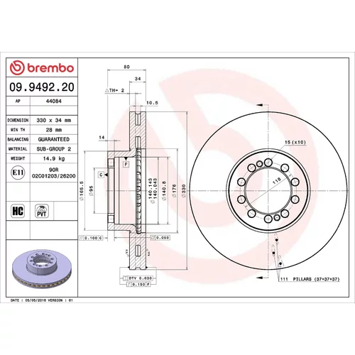 Brzdový kotúč BREMBO 09.9492.20