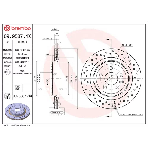 Brzdový kotúč BREMBO 09.9587.1X