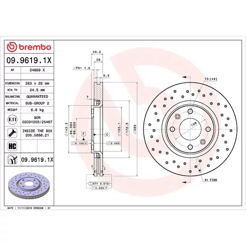 Brzdový kotúč BREMBO 09.9619.1X