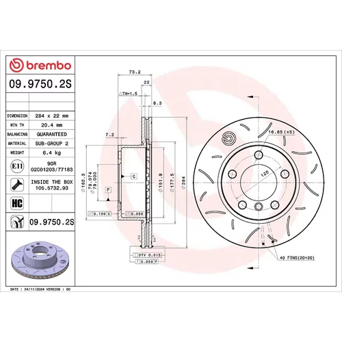 Brzdový kotúč BREMBO 09.9750.2S