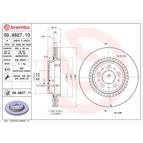 Brzdový kotúč BREMBO 09.9827.11