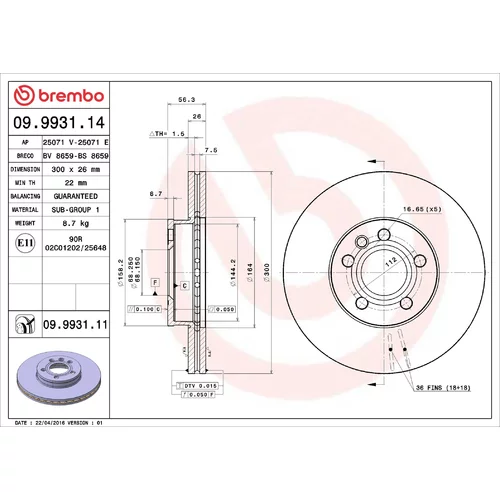 Brzdový kotúč BREMBO 09.9931.11