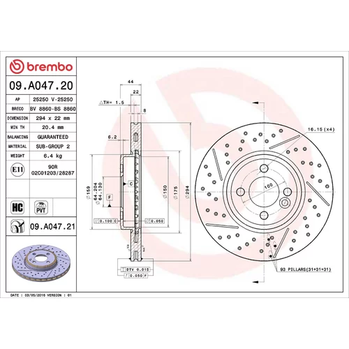 Brzdový kotúč BREMBO 09.A047.21