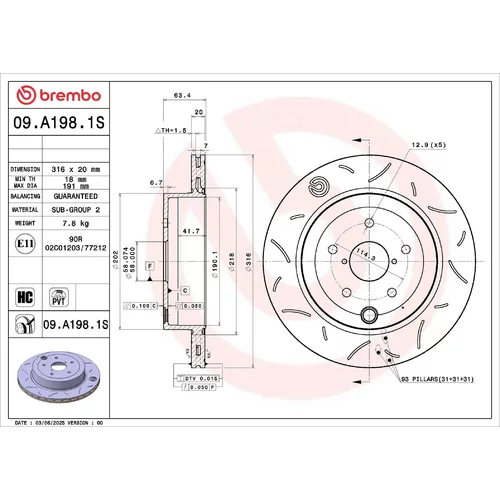 Brzdový kotúč BREMBO 09.A198.1S