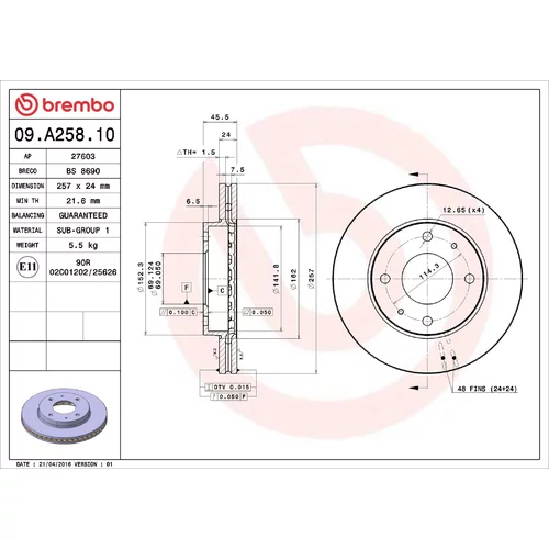 Brzdový kotúč BREMBO 09.A258.10