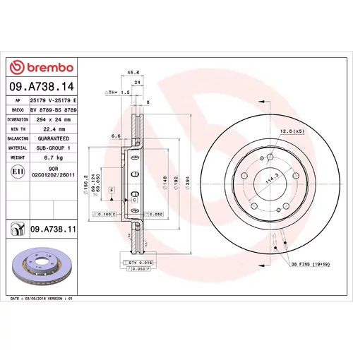 Brzdový kotúč BREMBO 09.A738.14