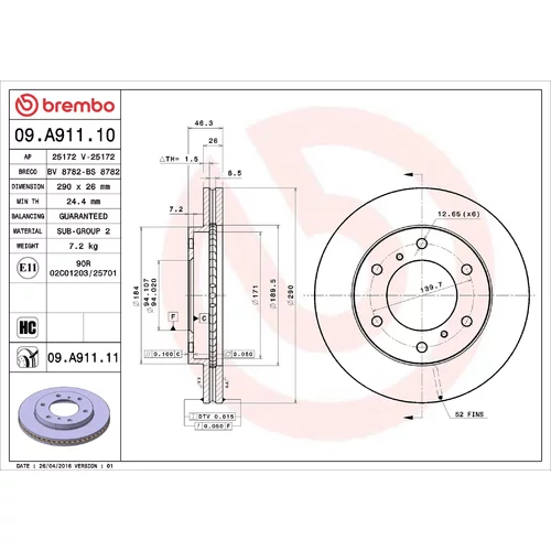Brzdový kotúč BREMBO 09.A911.11