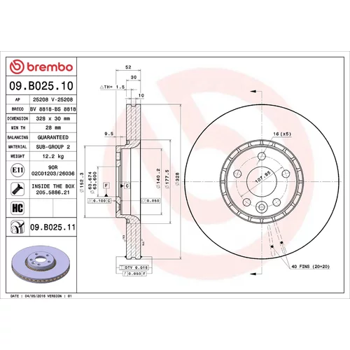 Brzdový kotúč BREMBO 09.B025.11