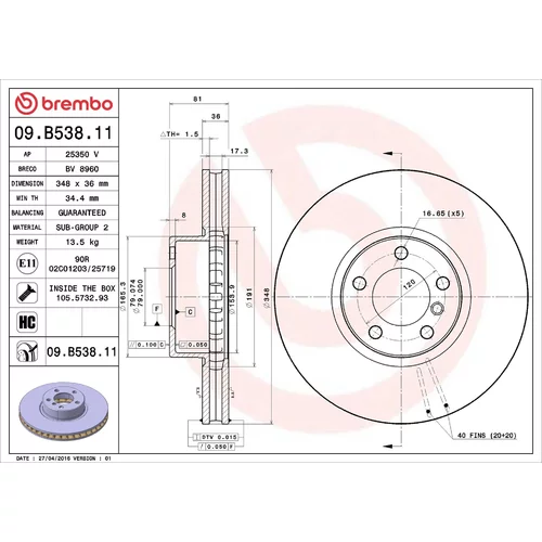 Brzdový kotúč BREMBO 09.B538.11