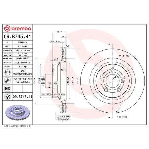 Brzdový kotúč BREMBO 09.B745.41