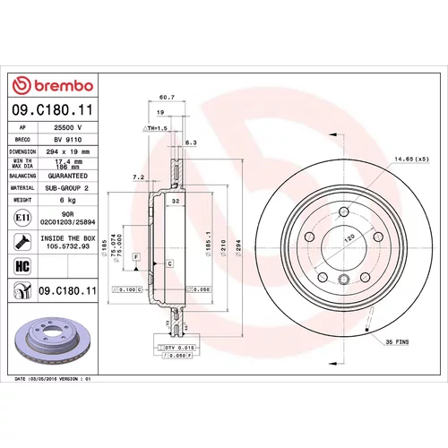Brzdový kotúč BREMBO 09.C180.11